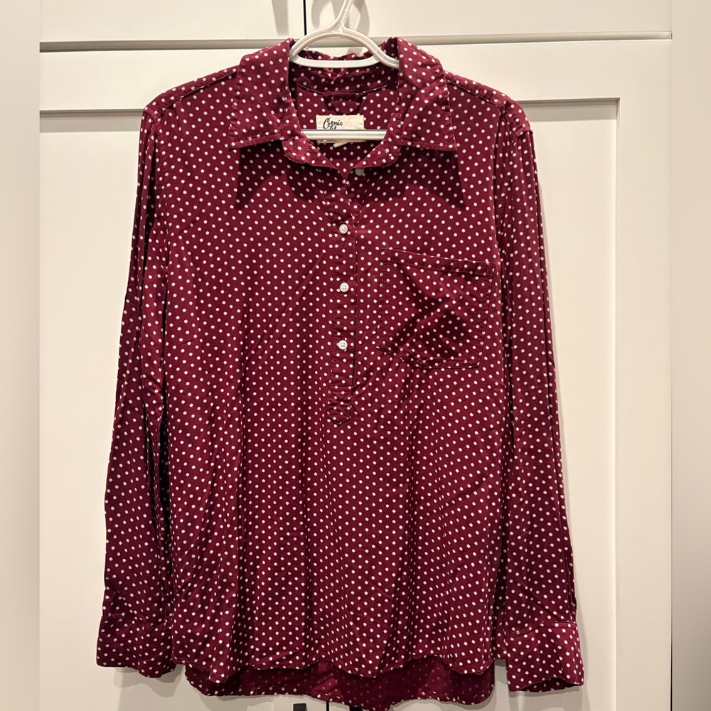 Burgundy Polka Dot Button-Up Shirt